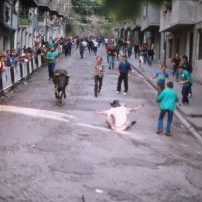 Baztango jaietan ospatutako sokamuturra.

1970. hamarkadan jaiak ugaritu ziren Egia auzoan. Auzune bakoitzak bere jaiak antolatzen zituen: Maddalenak, Koruko Ama Birjina, Baztan, San Francisco Javier.
Baztan kaleak (garai hartan Etorbidea zena) nortasun propioa eta auzo-harreman oso aberatsak izan zituen hasieratik. Irailean, San Migelen inguruan, jai propioak antolatzen zituzten. Berbenak, musika emanaldiak, herri bazkaria… eta soka muturra. Argazki hauetan Baztango azken jaietako sokamuturra izango litzatekeena agertzen da. 1981ean jaiak desagertu ziren. Herriko beste jai batzuk ere desagertu ziren eta hurrengo urtean Porrontxoak sortu ziren.